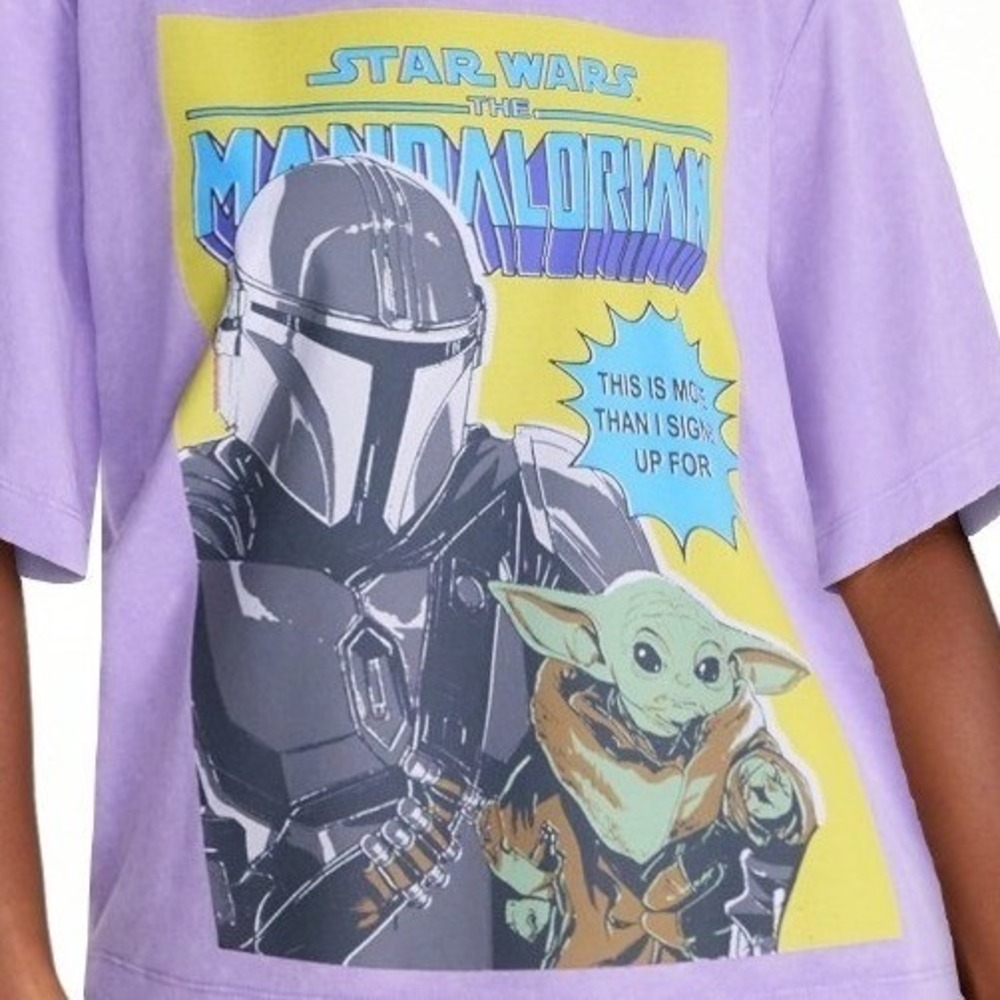 STAR WARS Mandalorian Grogu Baby Yoda Graphic T-Shirt Sz XL Lavender Purple NWT